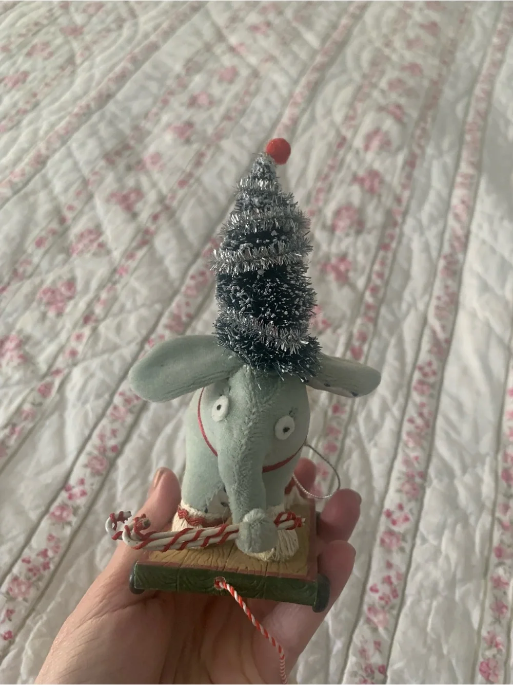 Plush Elephant Pull Toy in Soft Sage Green - Kids Toys